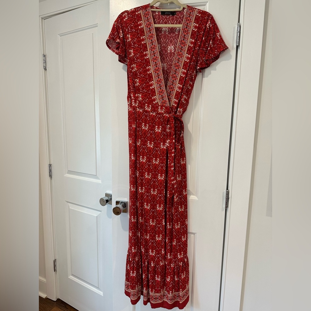 Red Floral Wrap Dress